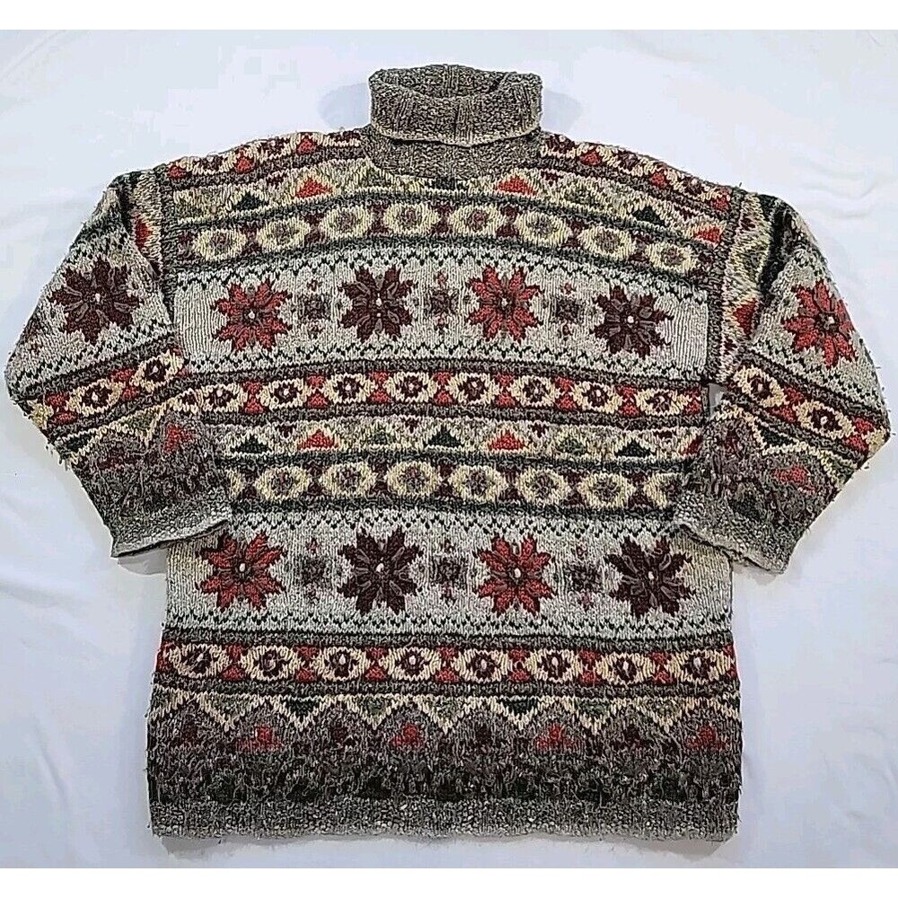 Express Tricot Chunky Knit Sweater Size Med Fair Isle Wool Angora Acrylic Silk